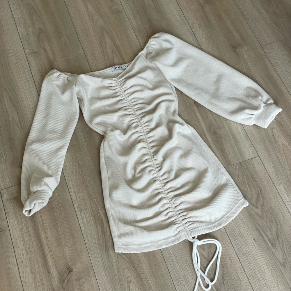 Ruched Mini Dress Trendy Knit and Semi Off-The-Shoulder